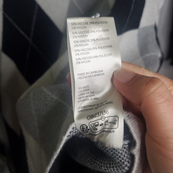 Anthropologie MAEVE Carys Mock Neck Argyle Diamond Pullover Knit Sweater Grey S - Picture 13 of 16